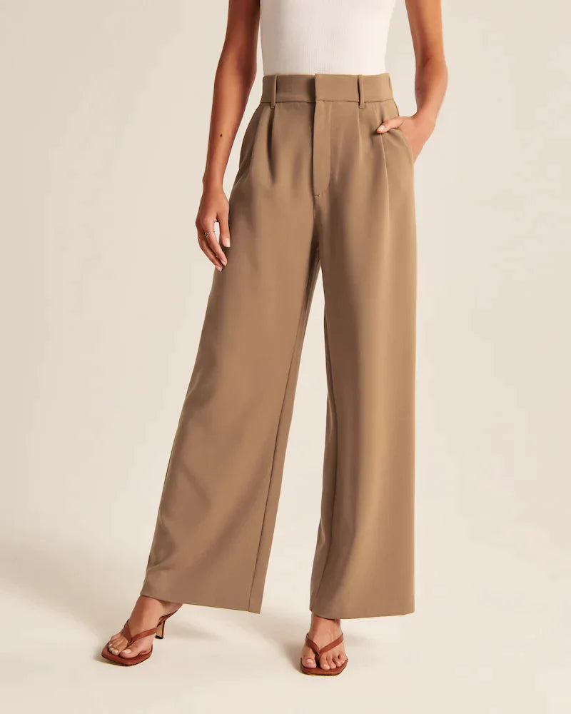 Brown Wide-Leg Tailored Pants