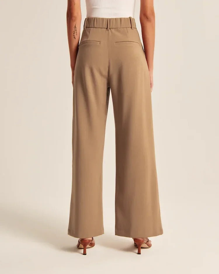 Brown Wide-Leg Tailored Pants